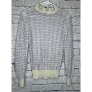JS Fashion Vintage Crocheted High Neck Side Tie Lavender Sweater Size Medium